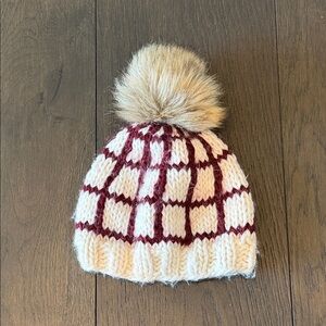 Cozy Knit Pom-Pom Hat for Kids - Cream and Maroon